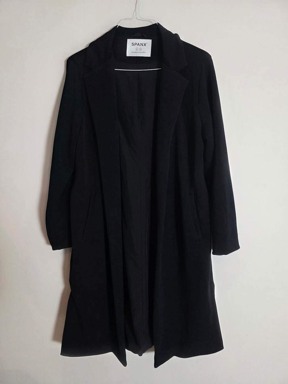 SPANX Black Open-Front Long Coat Size XL TG Belted Trench Coat